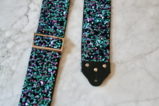 Custom wide 3" Turquoise 'Sequin' Guitar/Bass Hippie Strap