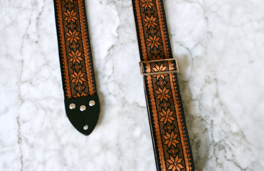 Brown 'Poinsettia' Guitar/Bass Hippie Strap