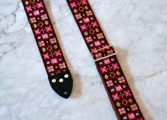 Wine Red 'Woodstock' Guitar/Bass Hippie Strap