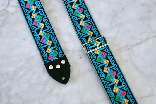 Turquoise 'Diamonds' Guitar/Bass Hippie Strap