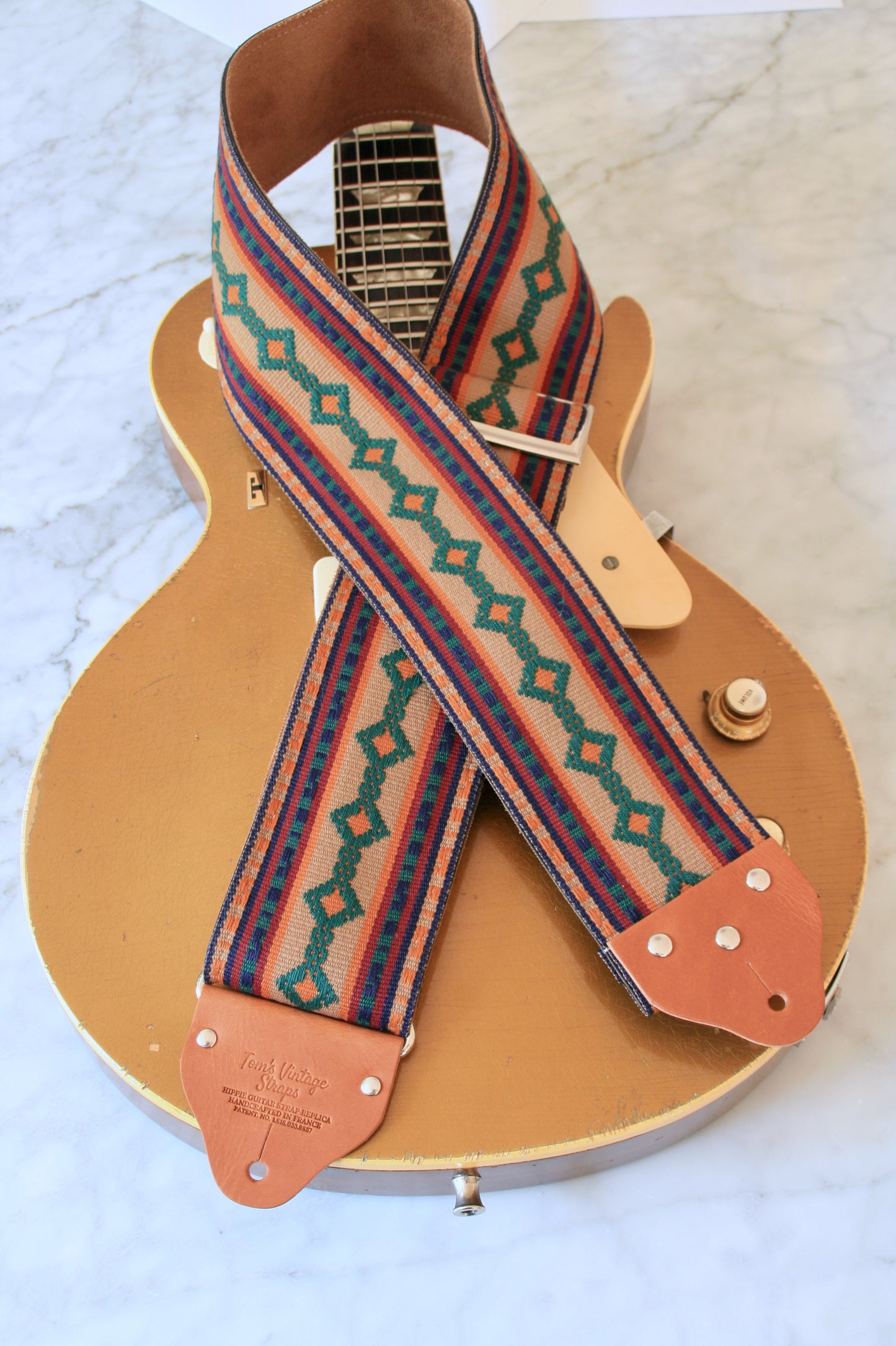 Custom wide 3" Walnut 'Diamonds' Guitar/Bass Hippie Strap