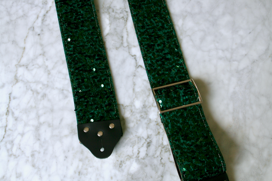 Custom wide 3" Green 'Sequins' Guitar/Bass Hippie Strap