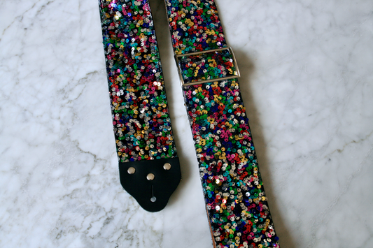 Custom wide 3" Multicolor 'Sequins' Guitar/Bass Hippie Strap