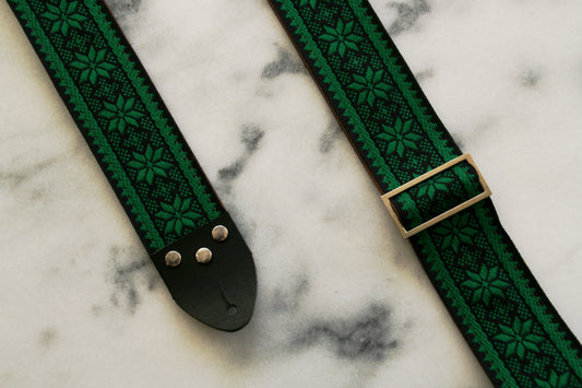Green 'Poinsettia' Guitar/Bass Hippie Strap