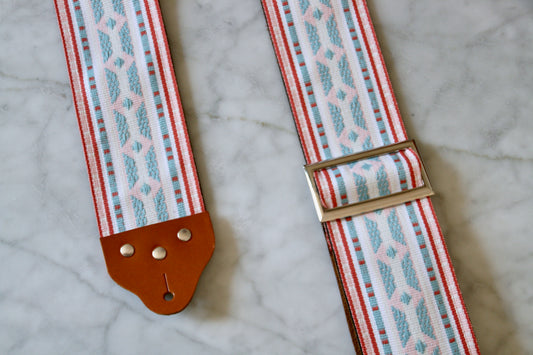 Custom wide 3" White 'Diamonds' Guitar/Bass Hippie Strap