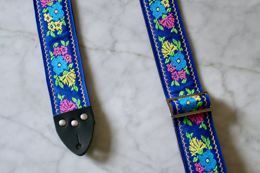 Blue 'Dahlia' Guitar/Bass Hippie Strap