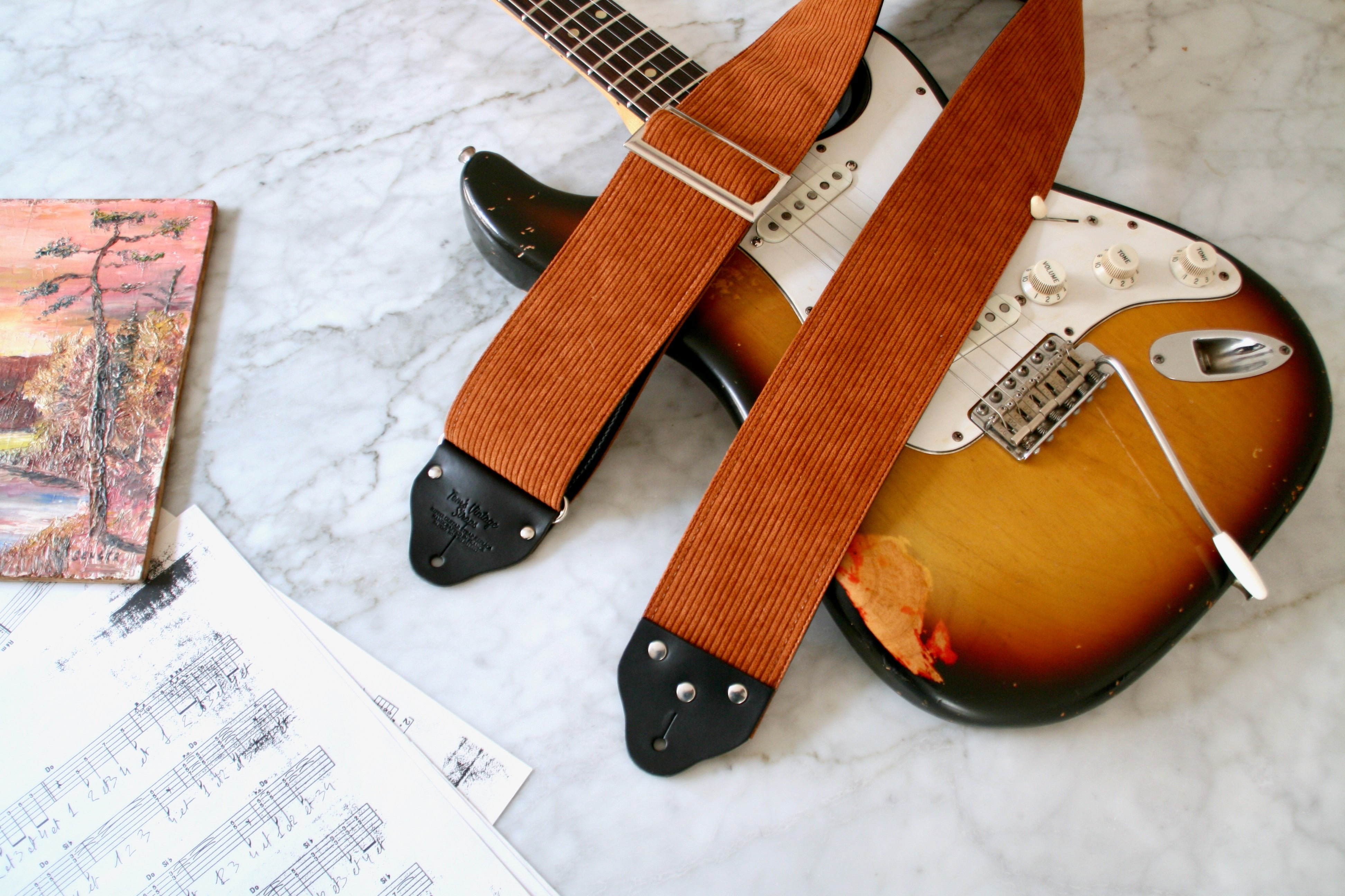 Custom wide 3 Brown Corduroy Guitar Bass Hippie Strap Tom s Vintage Straps