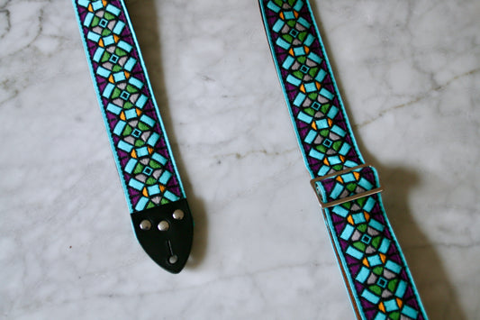 Turquoise 'Stained Glass' Guitar/Bass Hippie Strap