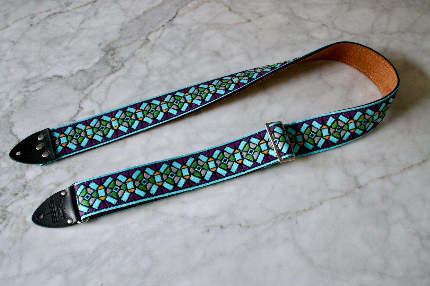 Turquoise 'Stained Glass' Guitar/Bass Hippie Strap