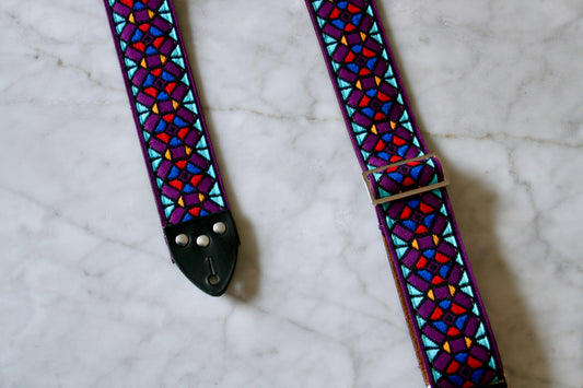 Purple 'Stained Glass' Guitar/Bass Hippie Strap