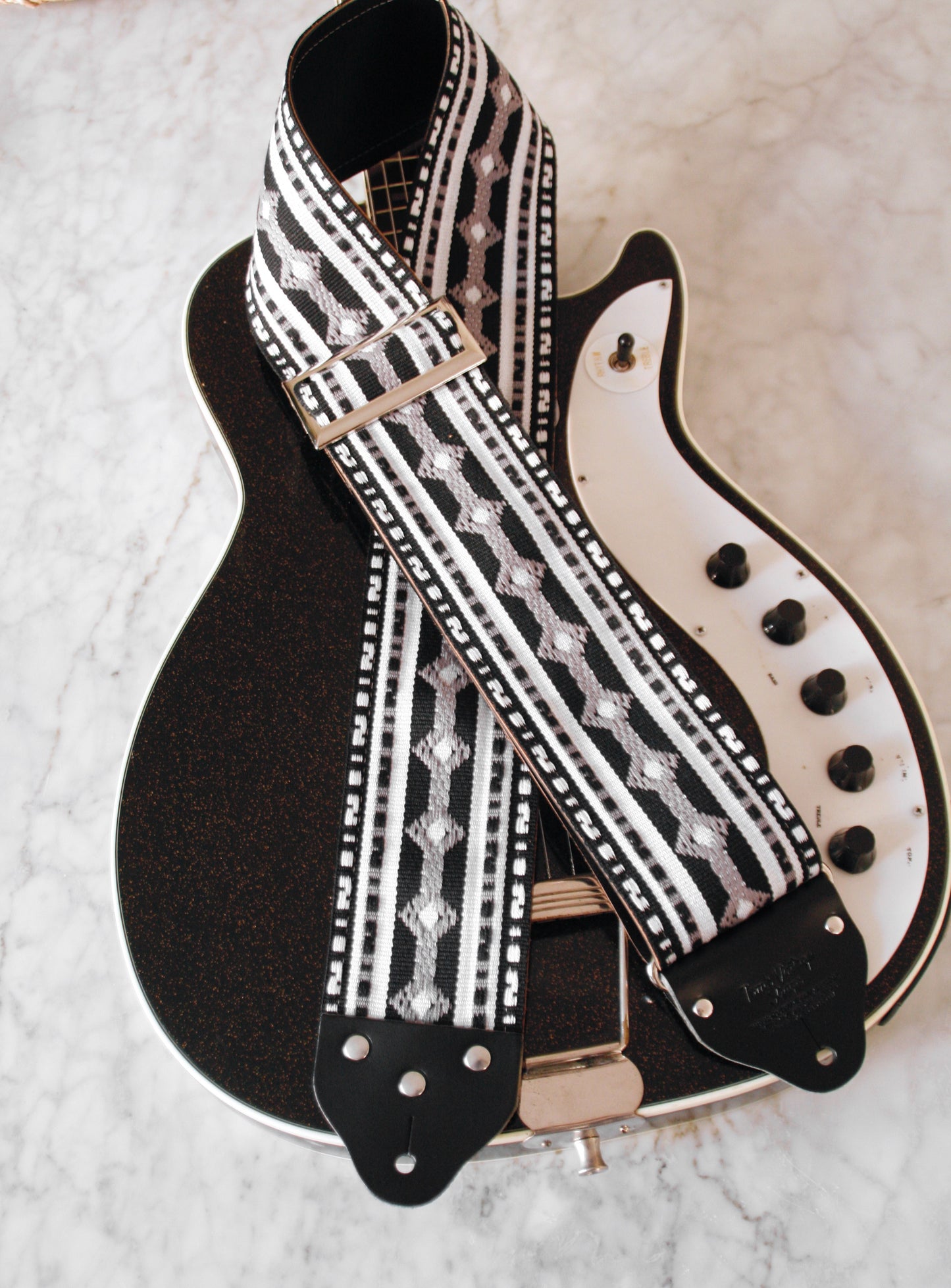 Custom wide 3" Black 'Diamonds' Guitar/Bass Hippie Strap