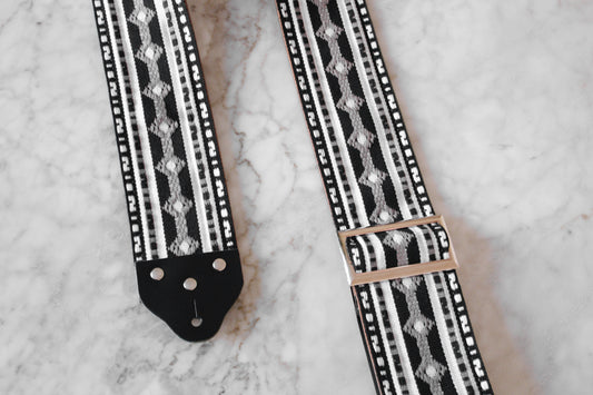 Custom wide 3" Black 'Diamonds' Guitar/Bass Hippie Strap