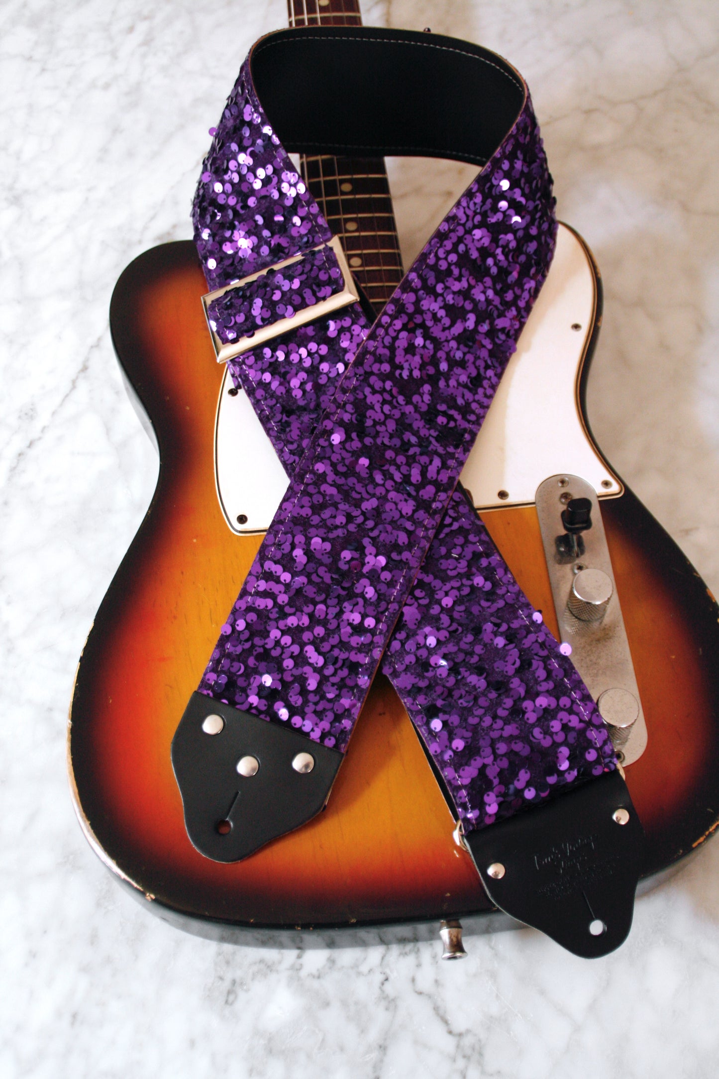 Custom wide 3" Purple 'Sequin' Guitar/Bass Hippie Strap