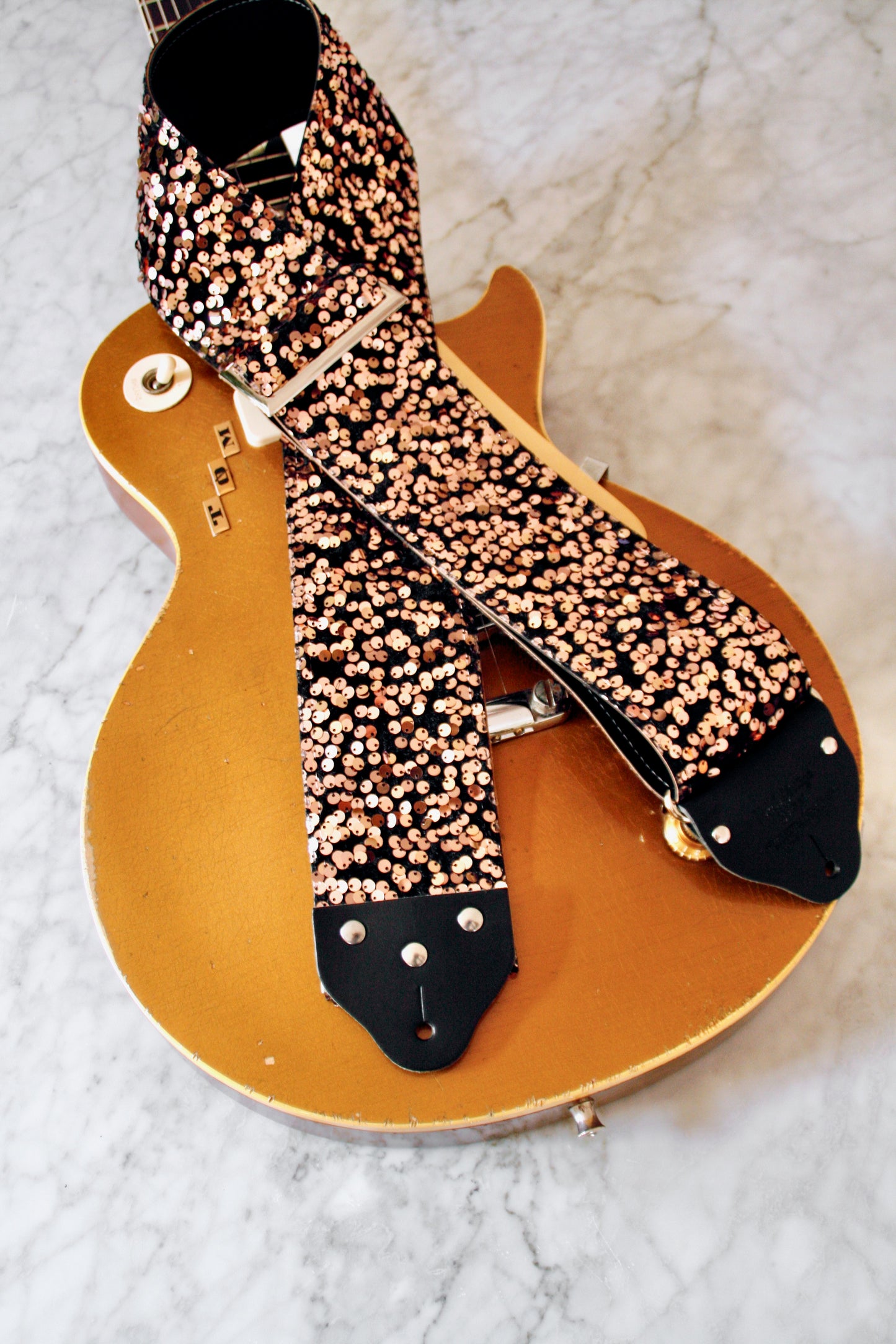 Custom wide 3" Gold 'Sequin' Guitar/Bass Hippie Strap