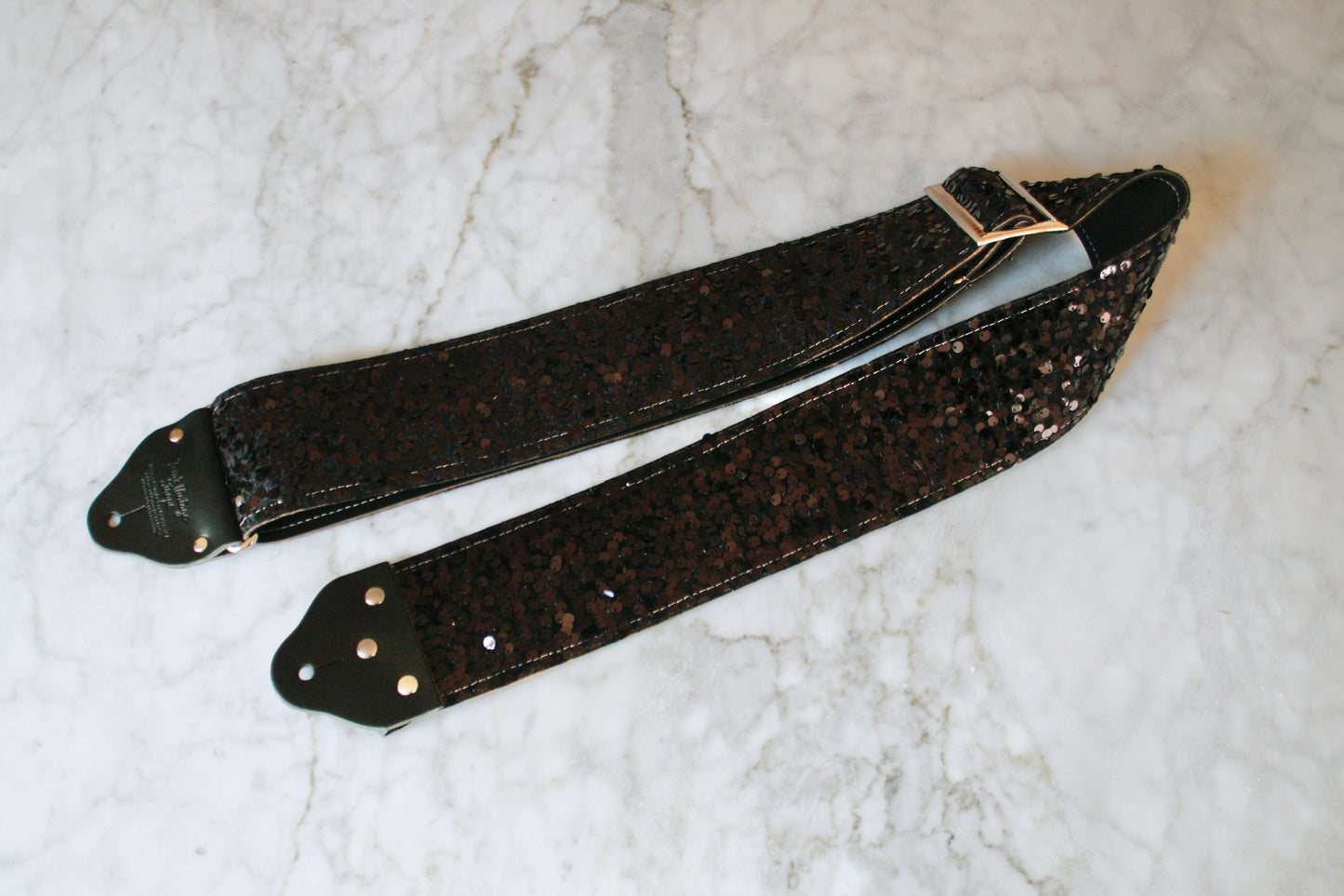Custom wide 3" Black 'Sequin' Guitar/Bass Hippie Strap