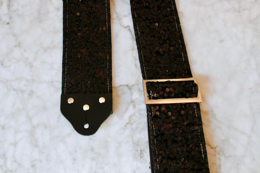 Custom wide 3" Black 'Sequin' Guitar/Bass Hippie Strap