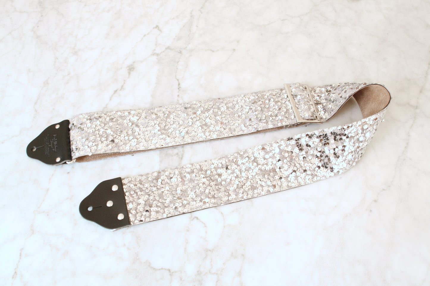 Custom wide 3" Silver 'Sequin' Guitar/Bass Hippie Strap