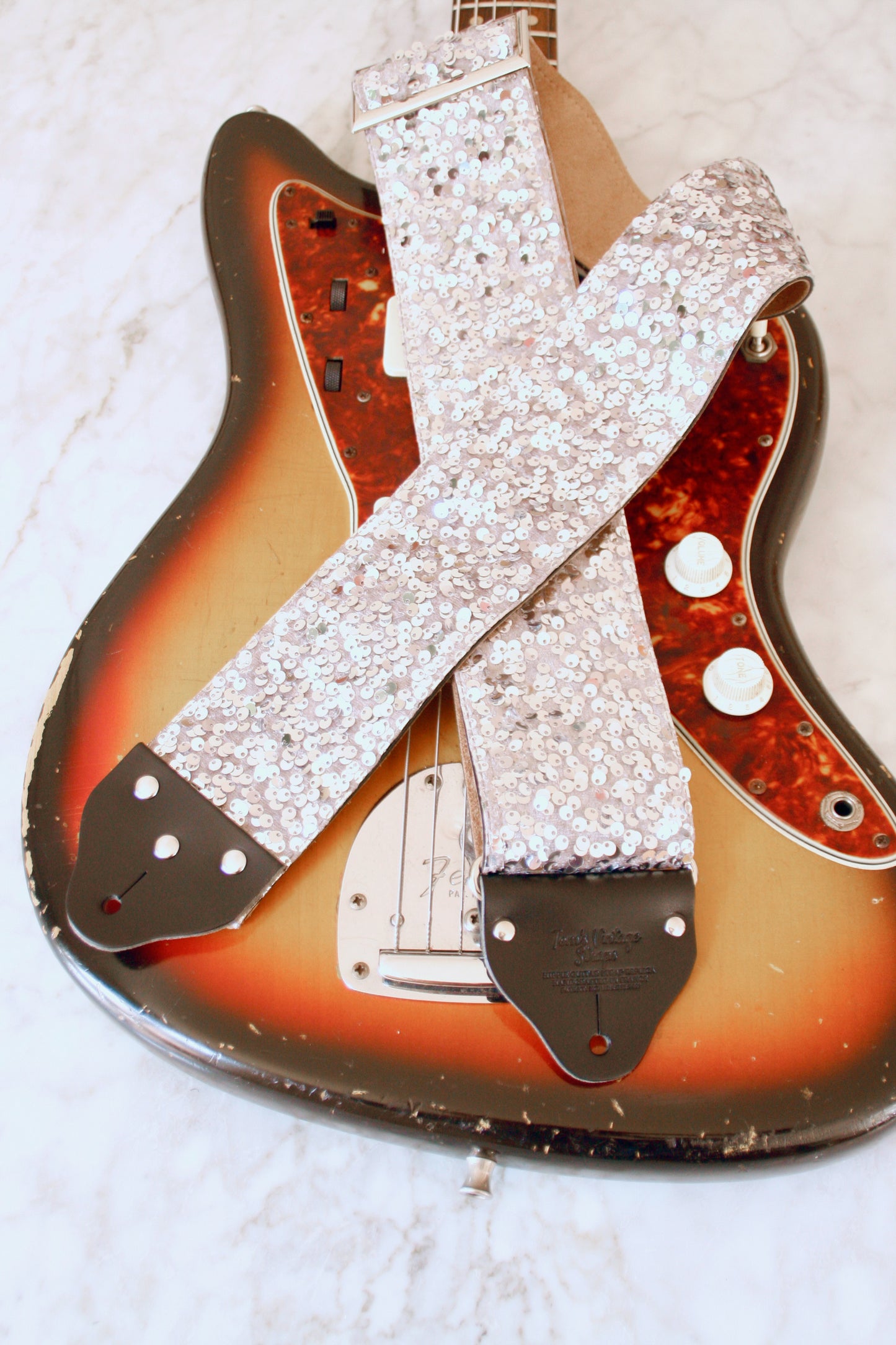 Custom wide 3" Silver 'Sequin' Guitar/Bass Hippie Strap