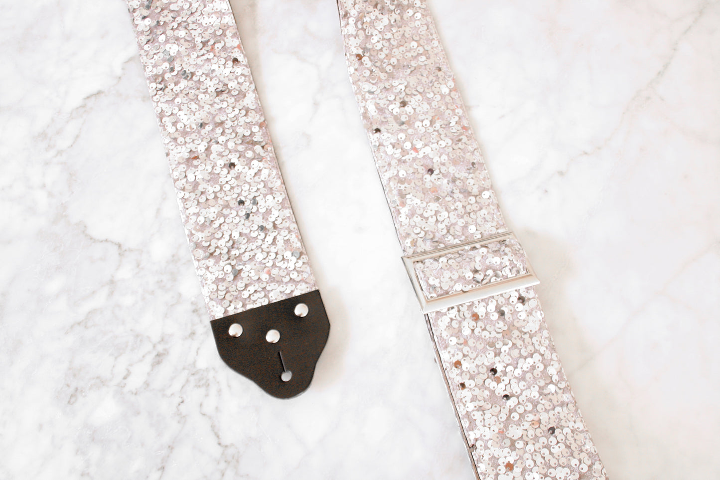 Custom wide 3" Silver 'Sequin' Guitar/Bass Hippie Strap