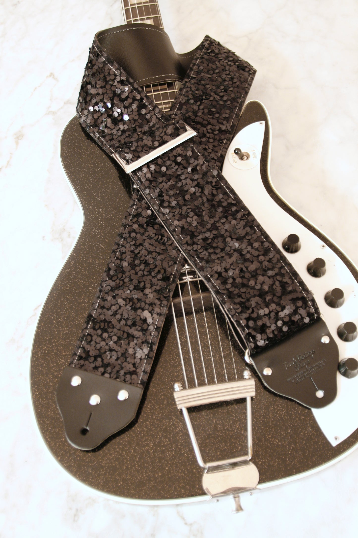Custom wide 3" Black 'Sequin' Guitar/Bass Hippie Strap