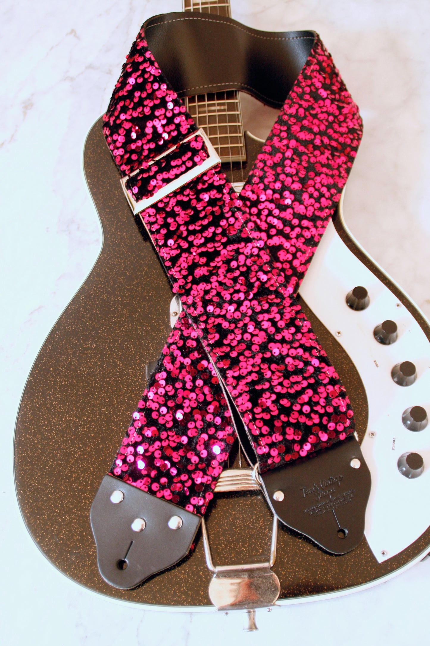 Custom wide 3" Pink 'Sequin' Guitar/Bass Hippie Strap