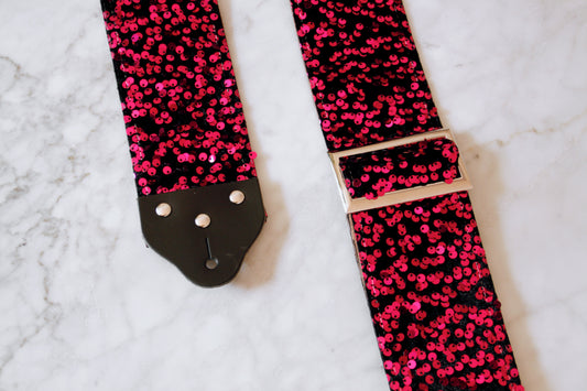 Custom wide 3" Pink 'Sequin' Guitar/Bass Hippie Strap