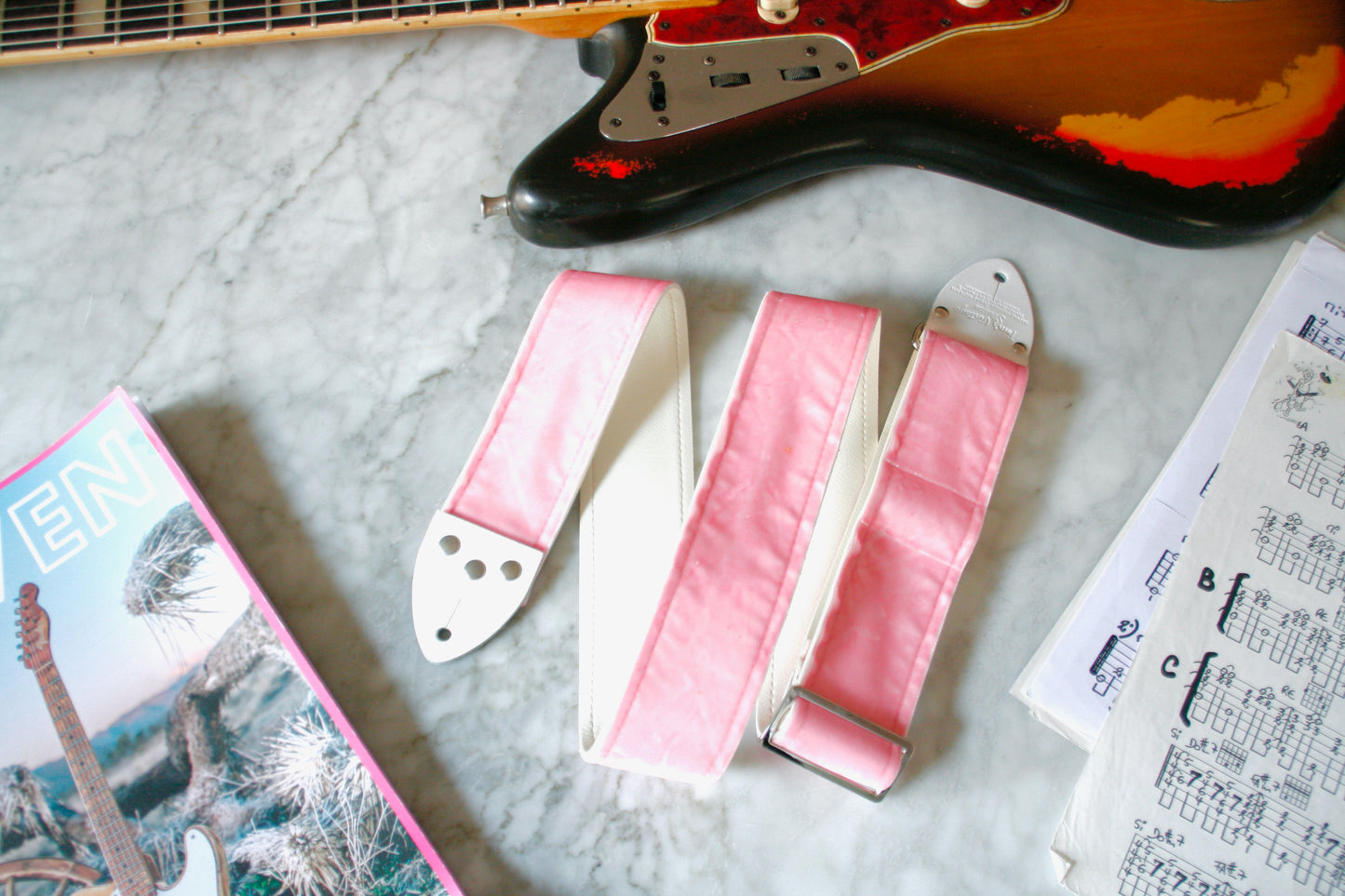 Pink 'Velvet' Guitar/Bass Hippie Strap