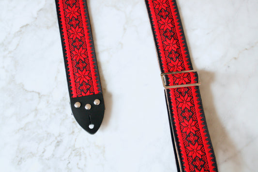 Red 'Poinsettia' Guitar/Bass Hippie Strap