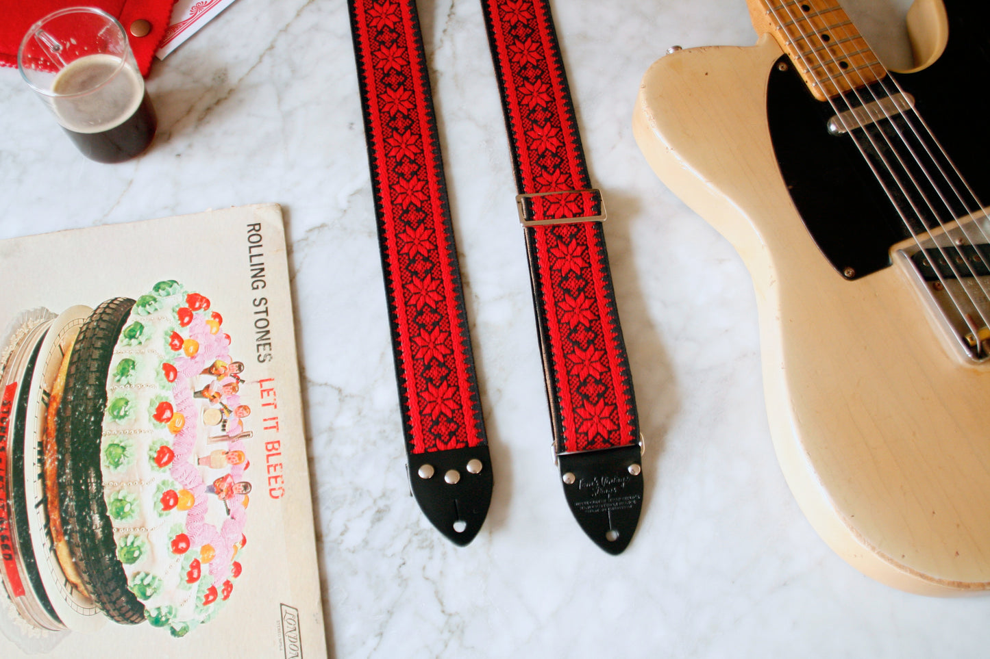 Red 'Poinsettia' Guitar/Bass Hippie Strap
