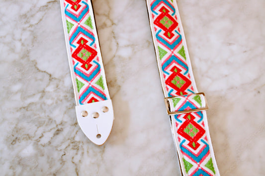 White 'Lotus' Guitar/Bass Hippie Strap