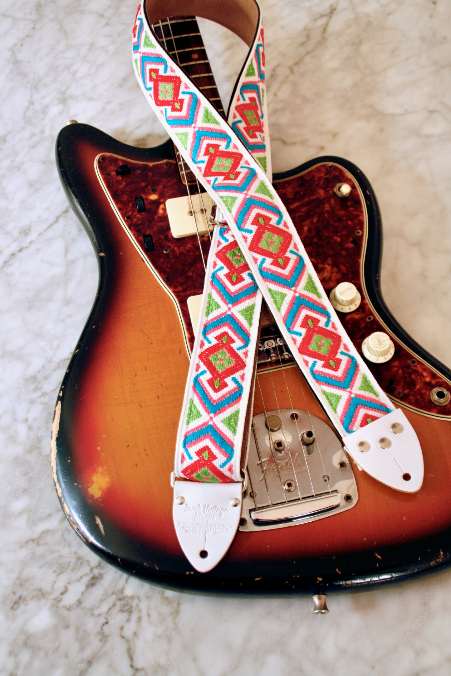 White 'Lotus' Guitar/Bass Hippie Strap