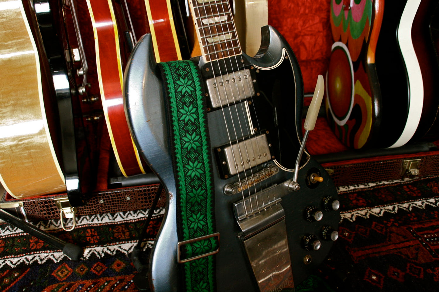 Green 'Poinsettia' Guitar/Bass Hippie Strap