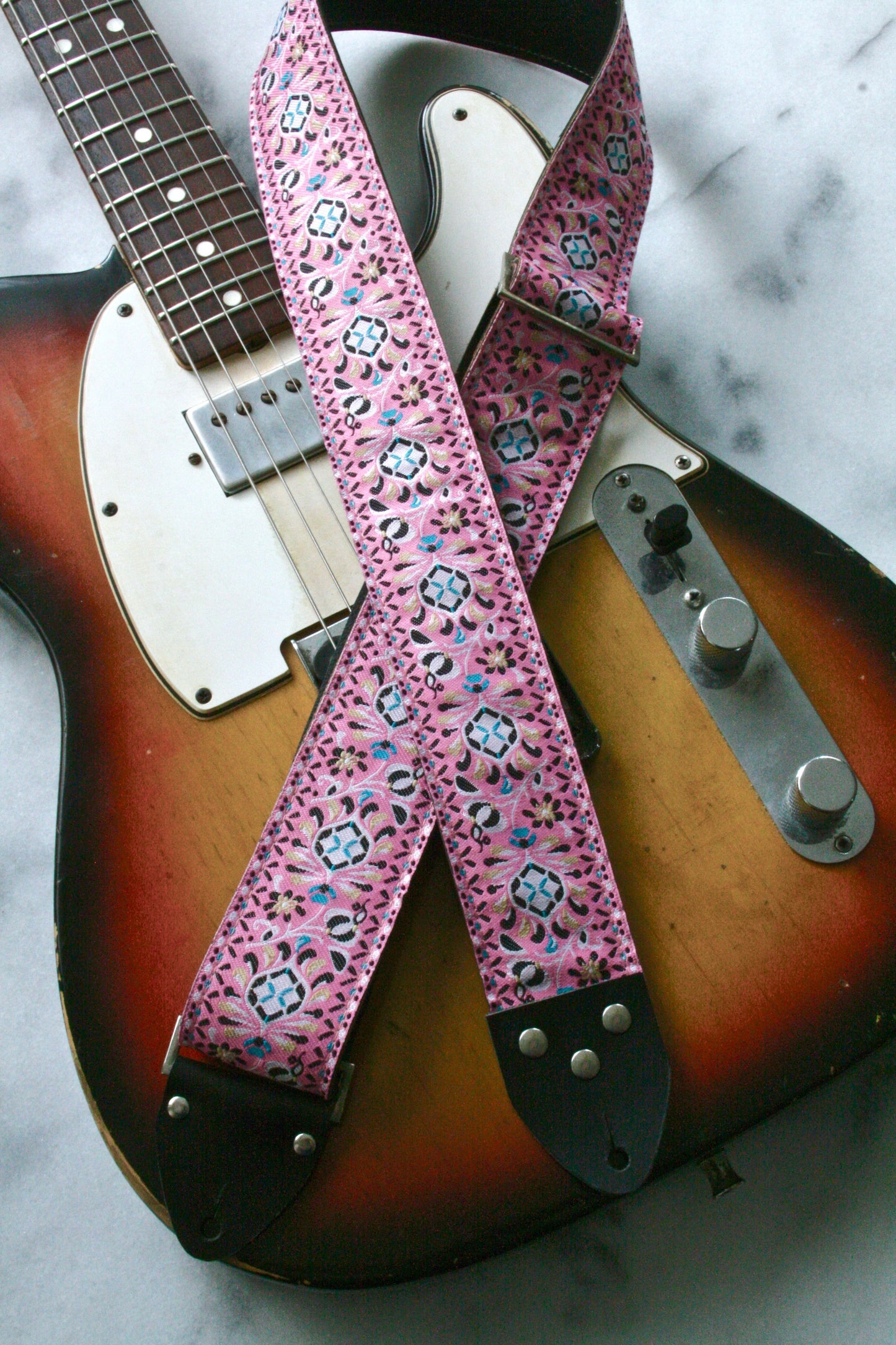 Pink 'Peacock' Guitar/Bass Hippie Strap