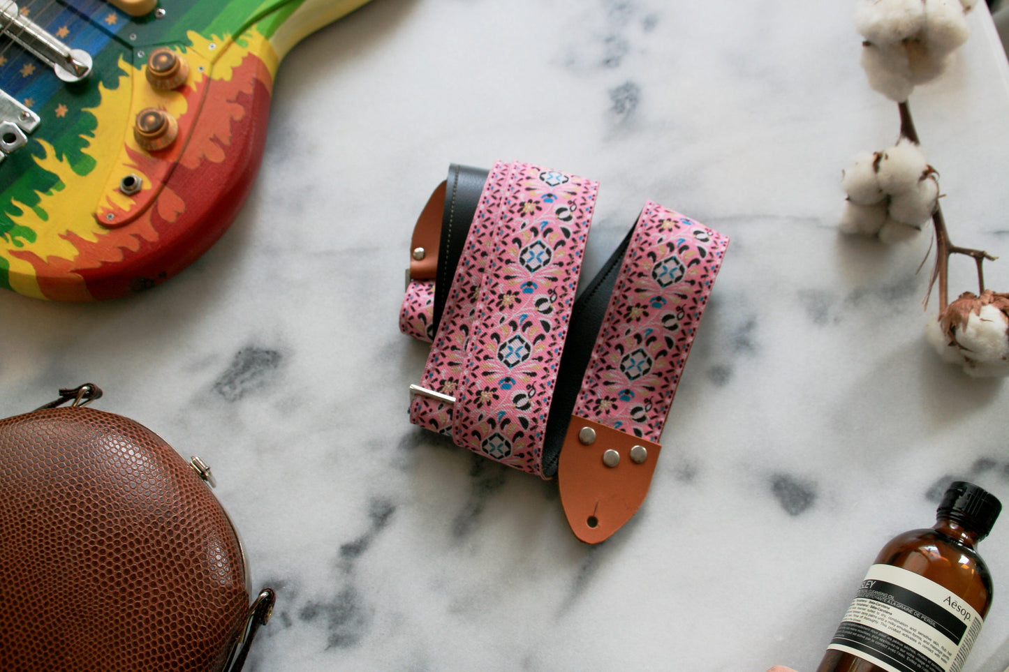 Pink 'Peacock' Guitar/Bass Hippie Strap