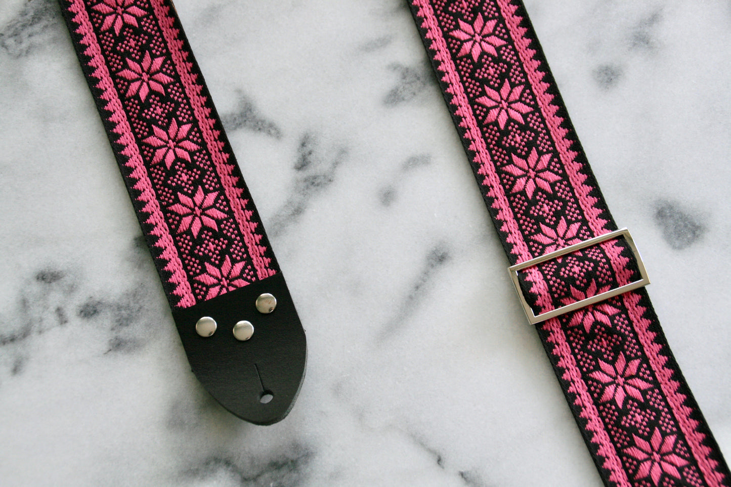 Pink 'Poinsettia' Guitar/Bass Hippie Strap