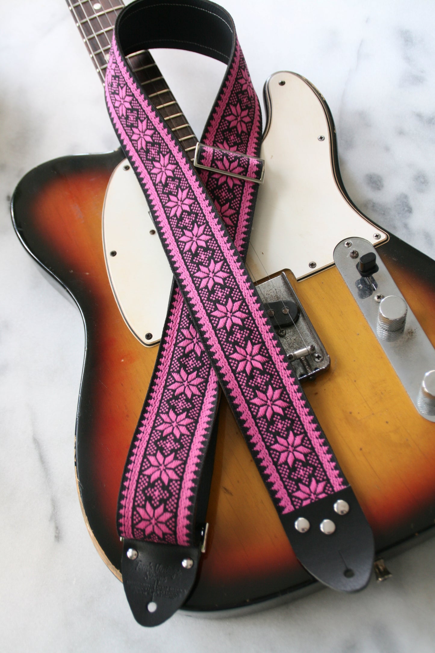Pink 'Poinsettia' Guitar/Bass Hippie Strap