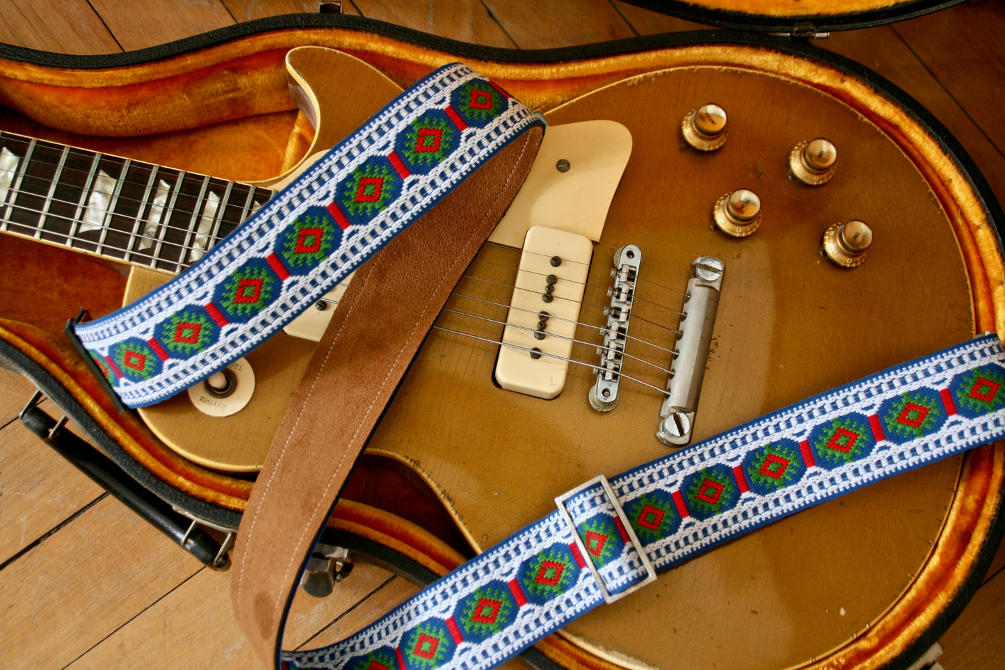 Blue 'Pillars' Guitar/Bass Hippie Strap