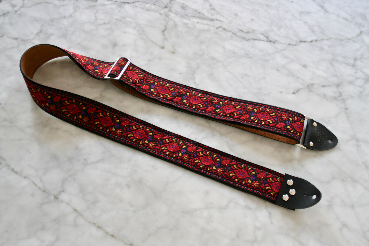 Burgundy 'Peacock' Guitar/Bass Hippie Strap
