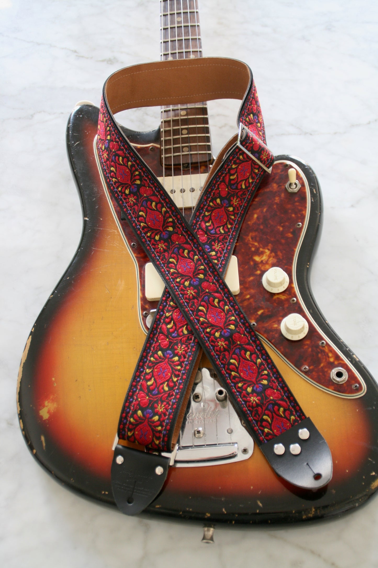 Burgundy 'Peacock' Guitar/Bass Hippie Strap