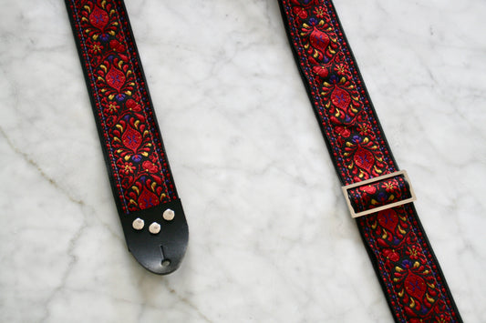 Burgundy 'Peacock' Guitar/Bass Hippie Strap