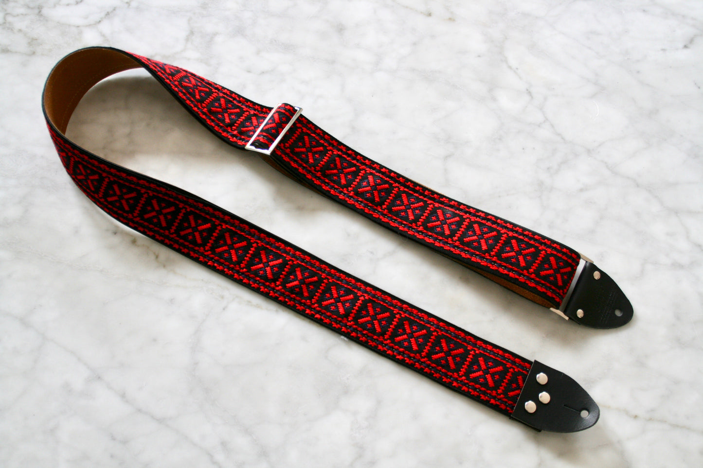 Red 'Crossroads' Guitar/Bass Hippie Strap