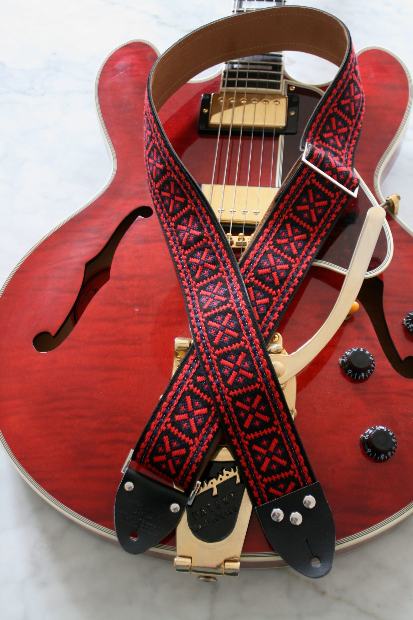 Red 'Crossroads' Guitar/Bass Hippie Strap