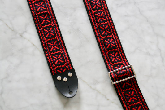 Red 'Crossroads' Guitar/Bass Hippie Strap