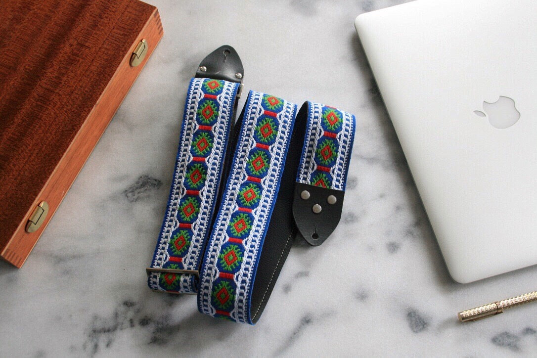 Blue 'Pillars' Guitar/Bass Hippie Strap