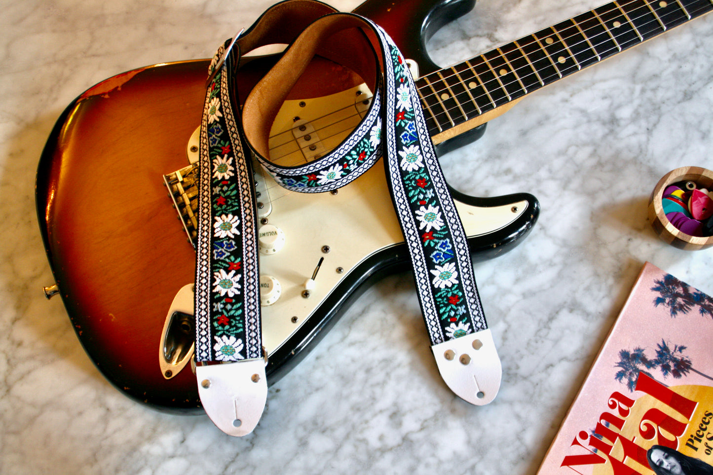 White 'Edelweiss' Guitar/Bass Hippie Strap