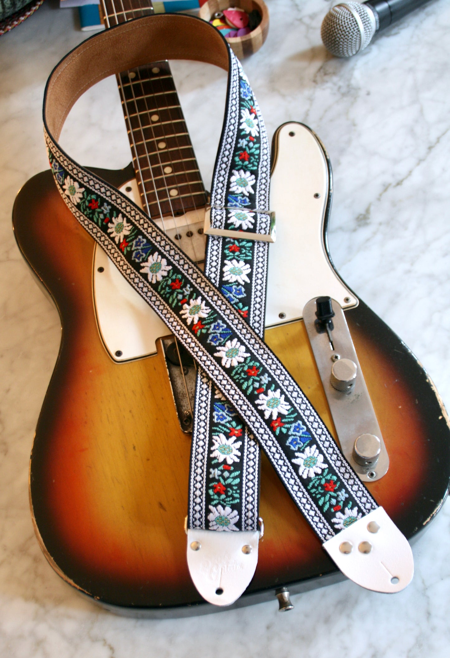 White 'Edelweiss' Guitar/Bass Hippie Strap
