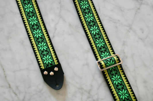Mint Green 'Poinsettia' Guitar/Bass Hippie Strap