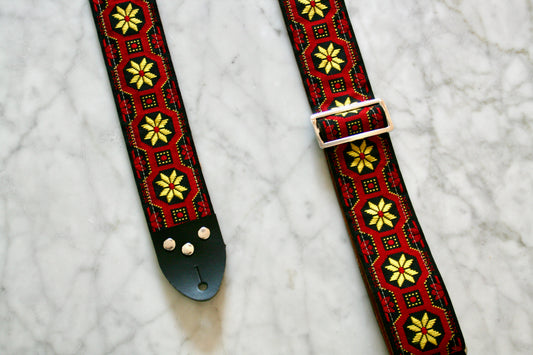 Red 'Snowflakes' Guitar/Bass Hippie Strap