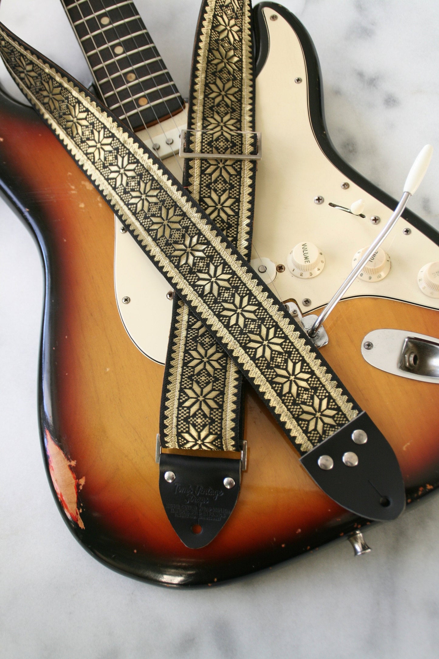 Gold 'Poinsettia' Guitar/Bass Hippie Strap