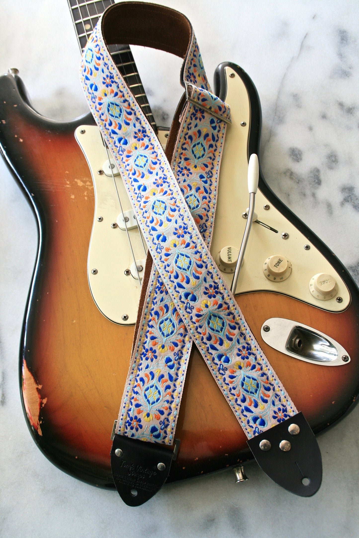 White 'Peacock' Guitar/Bass Hippie Strap